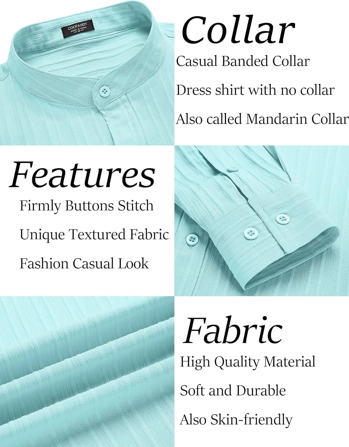 COOFANDY Men's Beach Shirt Casual Long Sleeve Button Down Textured Shirts