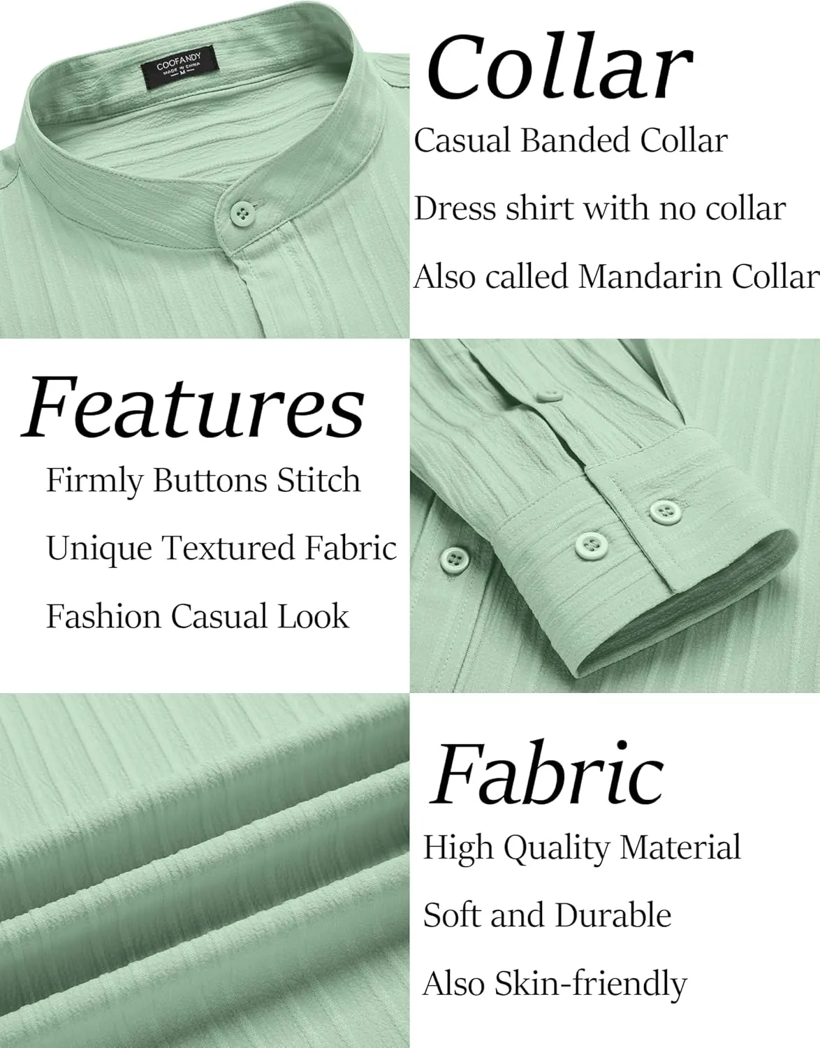 COOFANDY Men's Beach Shirt Casual Long Sleeve Button Down Textured Shirts