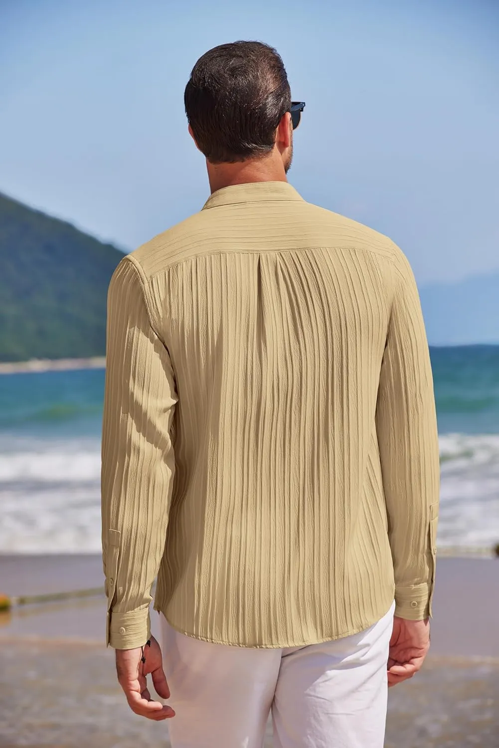 COOFANDY Men's Beach Shirt Casual Long Sleeve Button Down Textured Shirts
