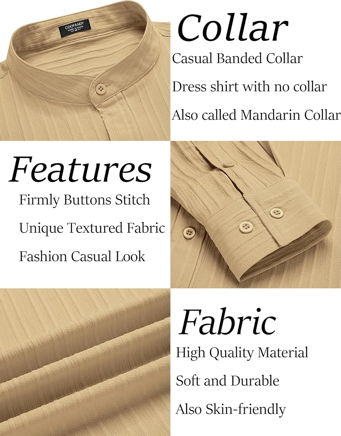 COOFANDY Men's Beach Shirt Casual Long Sleeve Button Down Textured Shirts