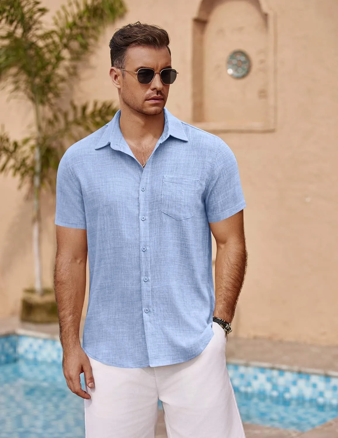 COOFANDY Men's Short Sleeve Button Down Shirt Casual Summer Beach Untucked Vacation Textured Shirts with Pocket
