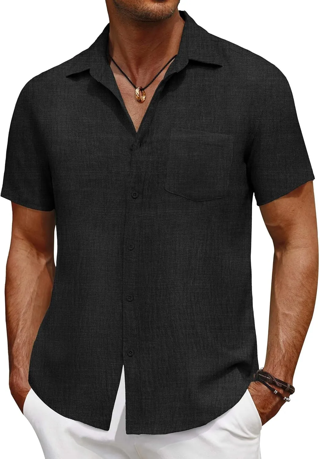 COOFANDY Men's Short Sleeve Button Down Shirt Casual Summer Beach Untucked Vacation Textured Shirts with Pocket