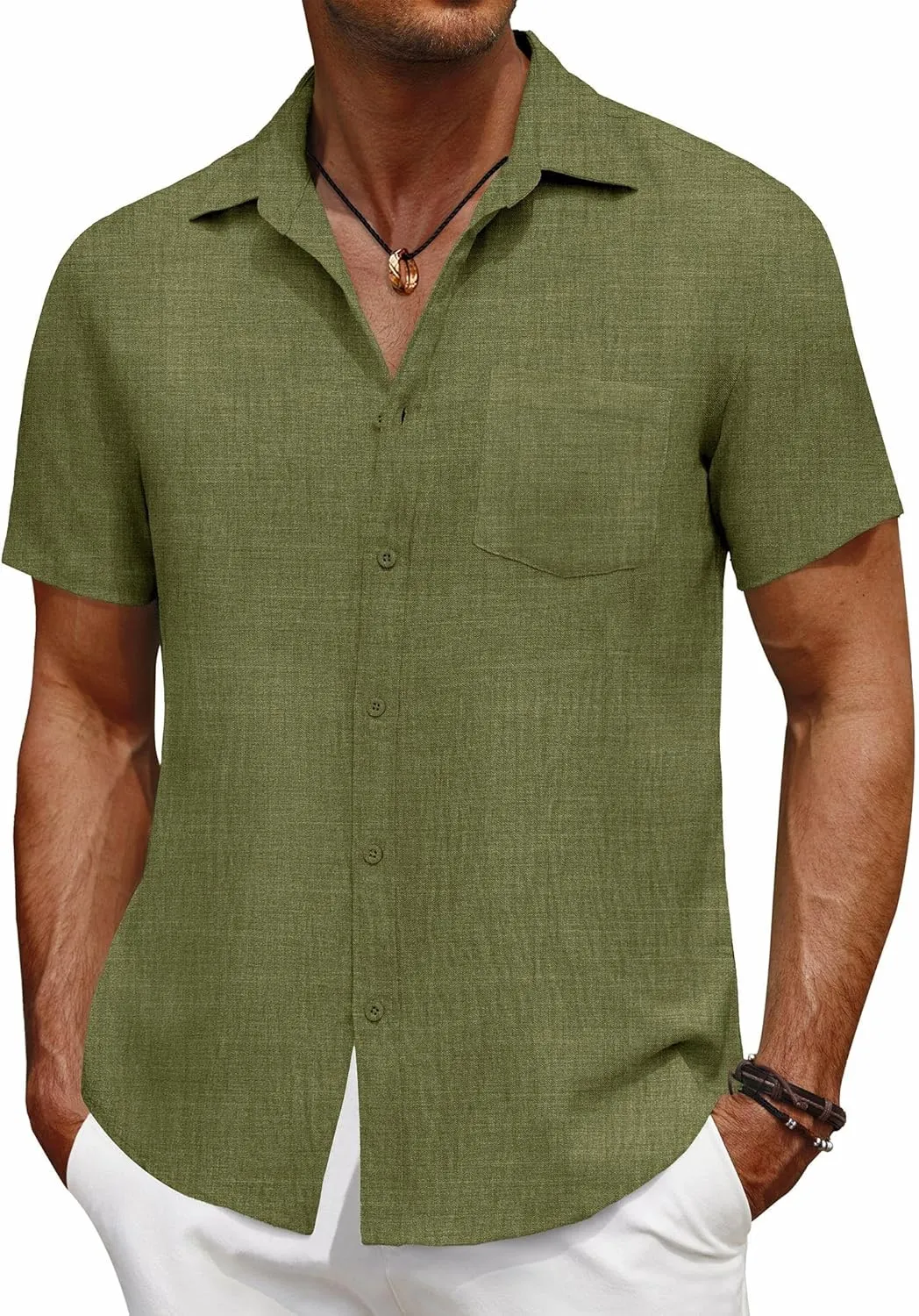 COOFANDY Men's Short Sleeve Button Down Shirt Casual Summer Beach Untucked Vacation Textured Shirts with Pocket