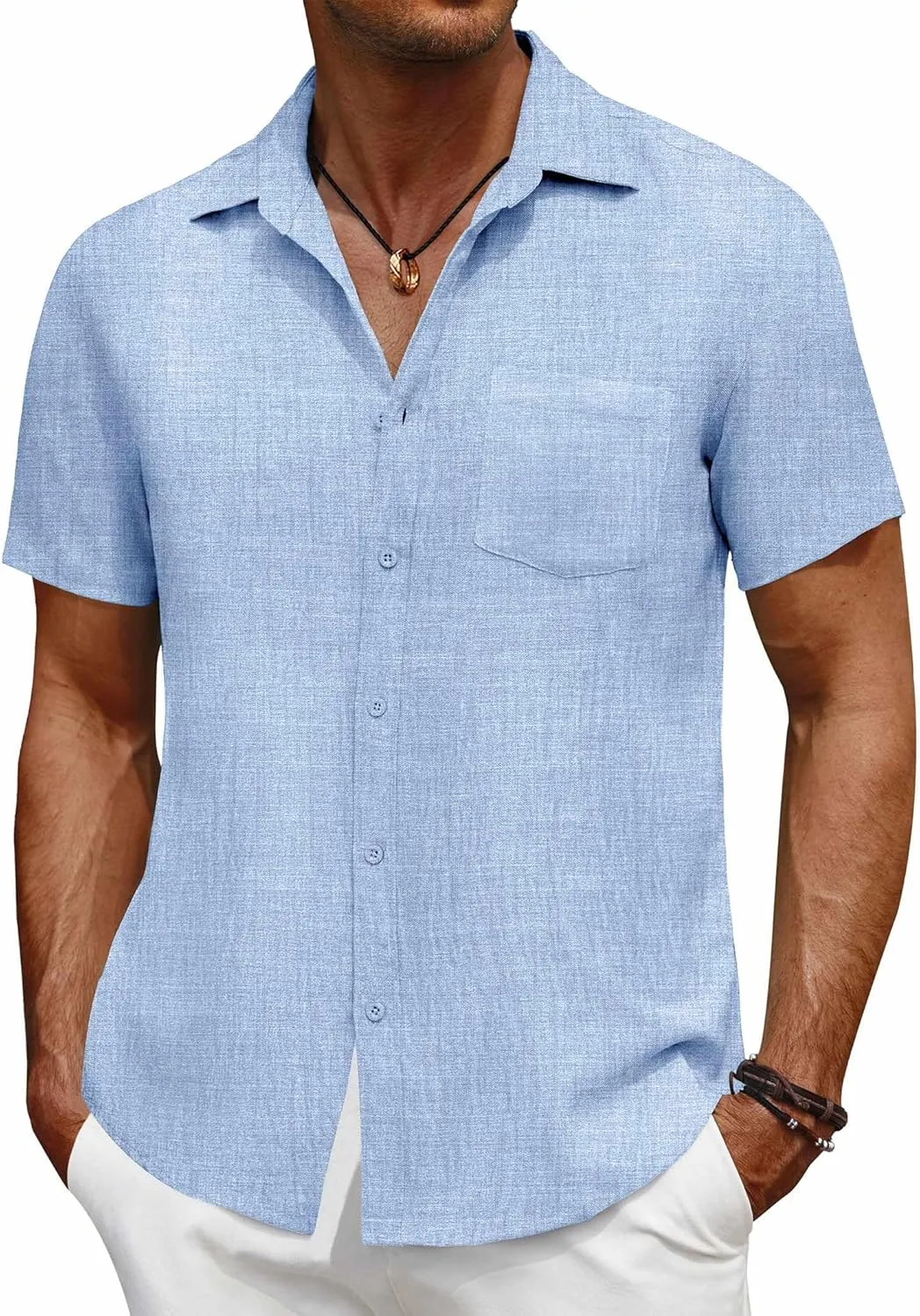 COOFANDY Men's Short Sleeve Button Down Shirt Casual Summer Beach Untucked Vacation Textured Shirts with Pocket