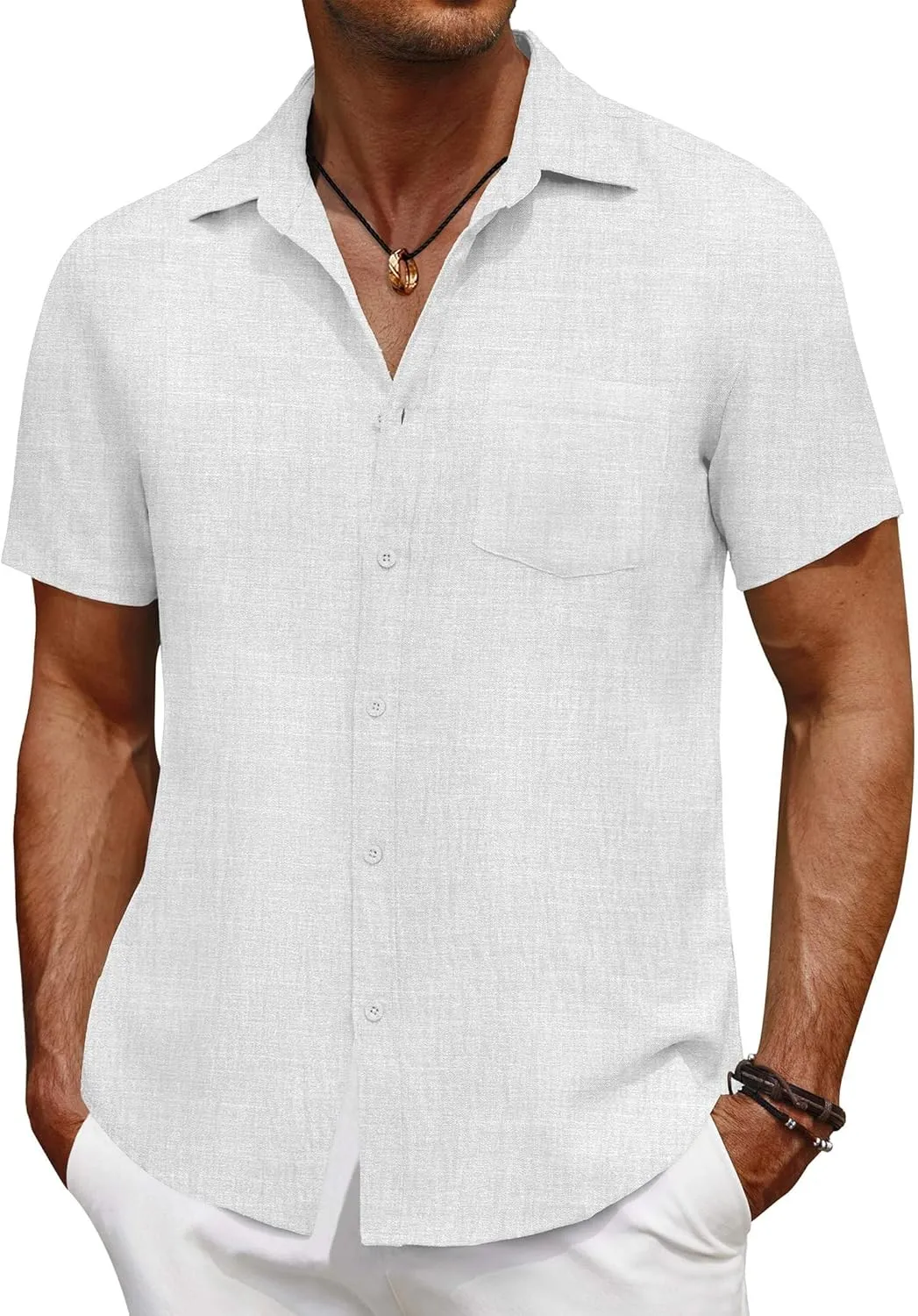 COOFANDY Men's Short Sleeve Button Down Shirt Casual Summer Beach Untucked Vacation Textured Shirts with Pocket