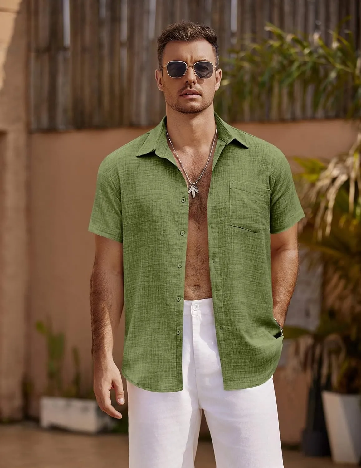 COOFANDY Men's Short Sleeve Button Down Shirt Casual Summer Beach Untucked Vacation Textured Shirts with Pocket