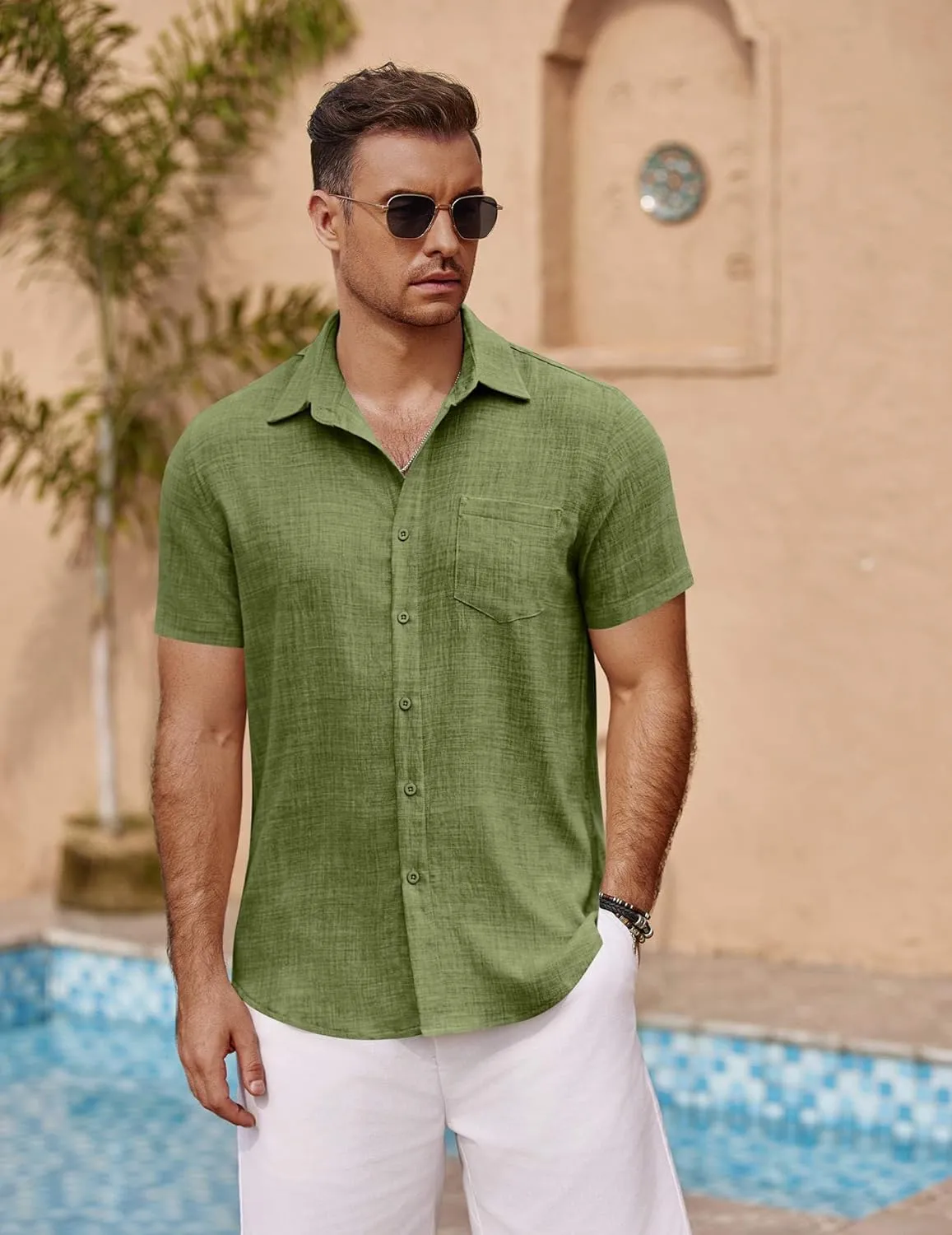 COOFANDY Men's Short Sleeve Button Down Shirt Casual Summer Beach Untucked Vacation Textured Shirts with Pocket
