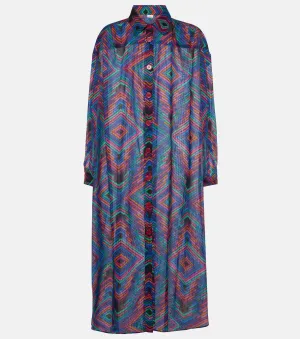 Cotton voile shirt dress with dj Eres print, multicolor