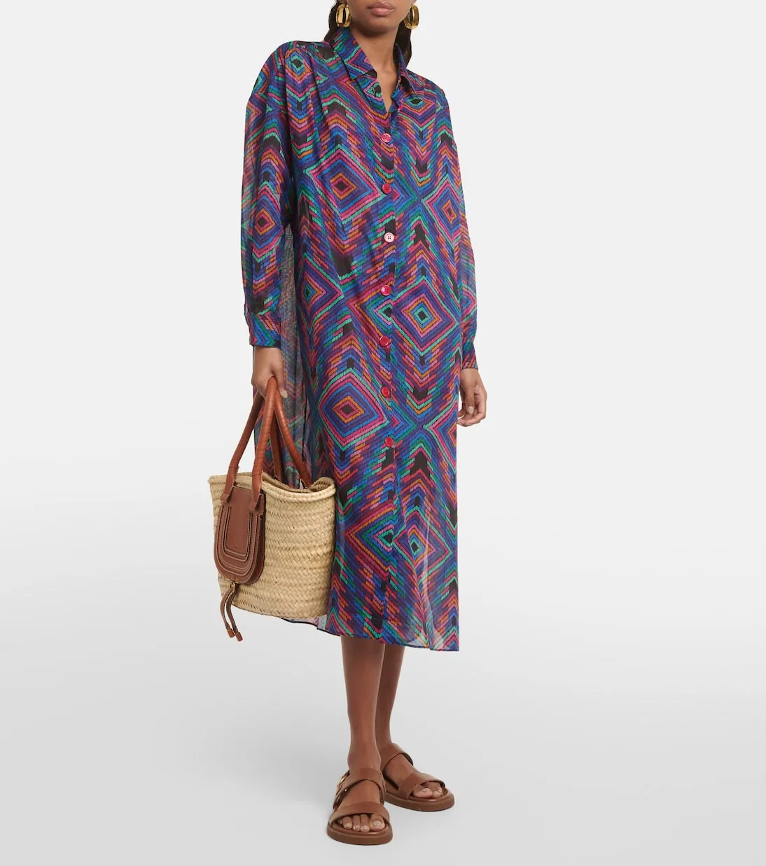 Cotton voile shirt dress with dj Eres print, multicolor