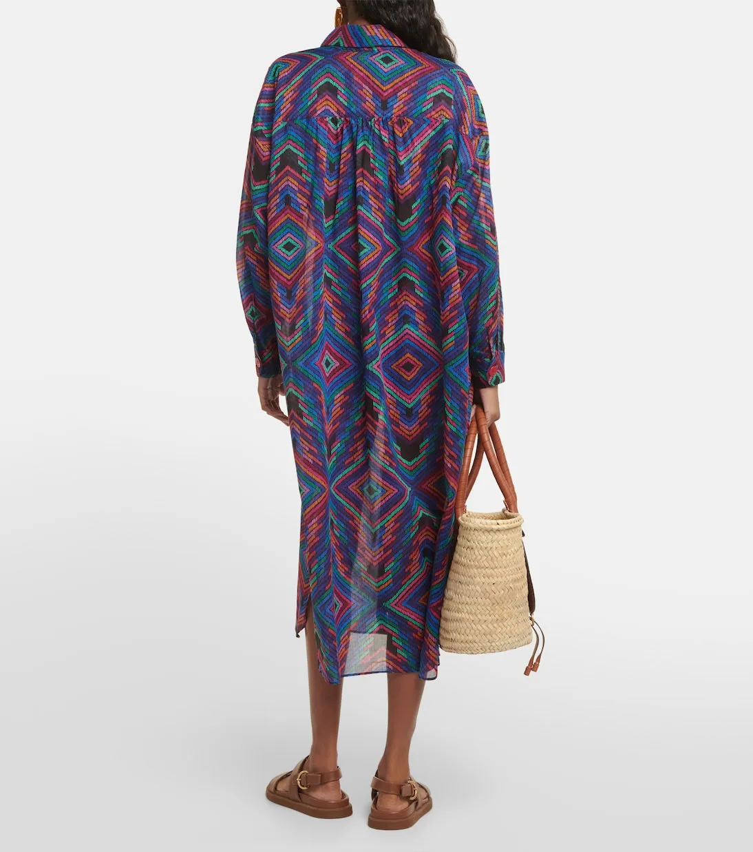 Cotton voile shirt dress with dj Eres print, multicolor
