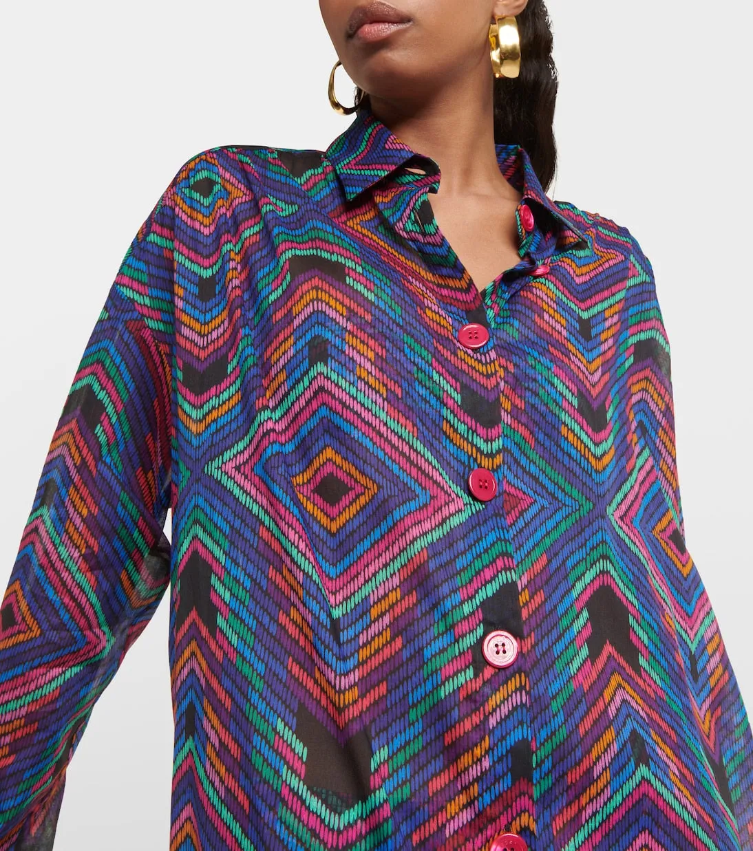 Cotton voile shirt dress with dj Eres print, multicolor