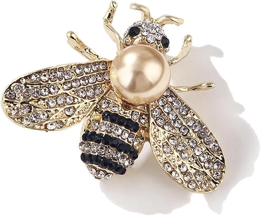 Crystal Bee Brooches Pin Honey Bee Pearl Brooch Lapel Pins Vintage Crystal Insect Themed Bee Brooches Fashion Insect Bee Brooches Clothing Hat Bag Dress Jewelry for Men and Women