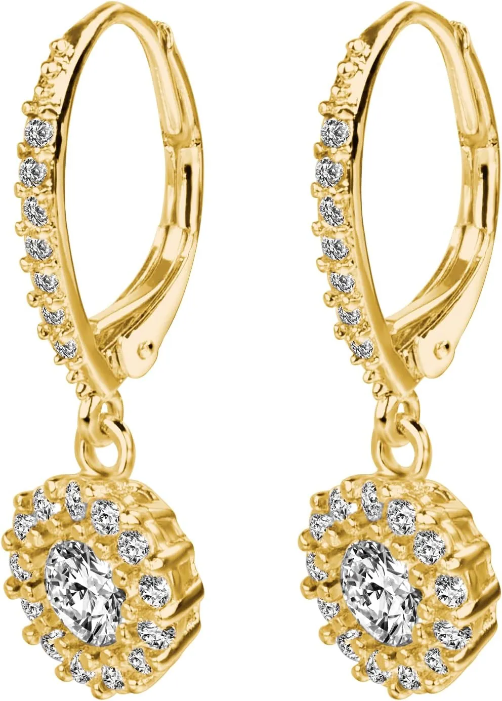 Cubic Zirconia Drop Earrings for Women Halo Round CZ Dangle Leverback Earring Wedding Gifts