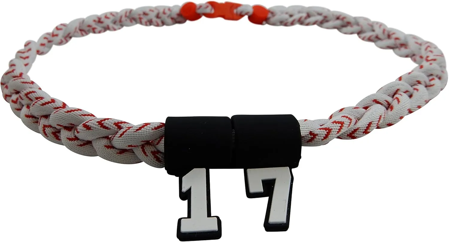 Custom Number & Letters - 20" White Red Baseball Stitch Tornado Necklace
