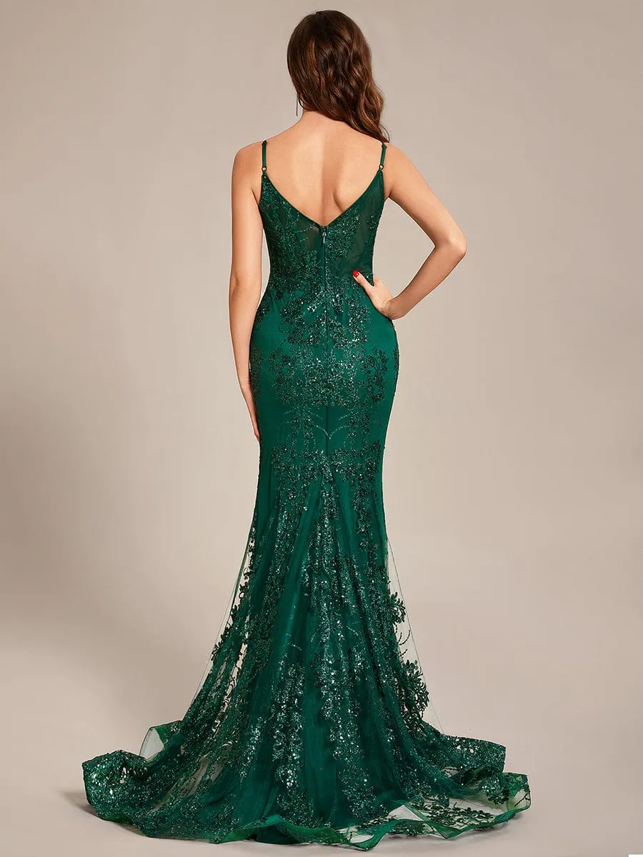 Custom Size Sequin Embroidered See-through Mermaid Prom Dress