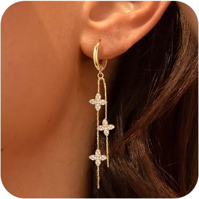 Dangle Earrings for Women - Dainty Gold Earrings Trendy Hypoallergenic 14K Gold Plated Lightweight Huggie Hoop CZ Drop Earrings for Women Gold Jewelry Gifts