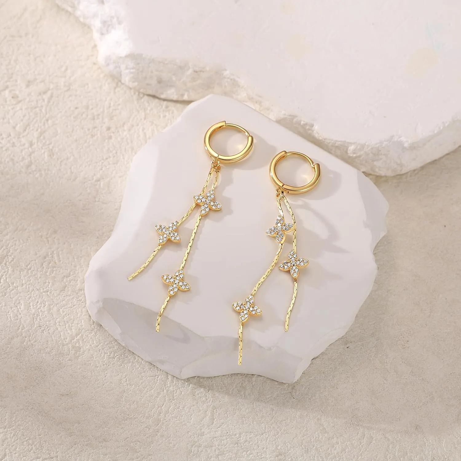 Dangle Earrings for Women - Dainty Gold Earrings Trendy Hypoallergenic 14K Gold Plated Lightweight Huggie Hoop CZ Drop Earrings for Women Gold Jewelry Gifts