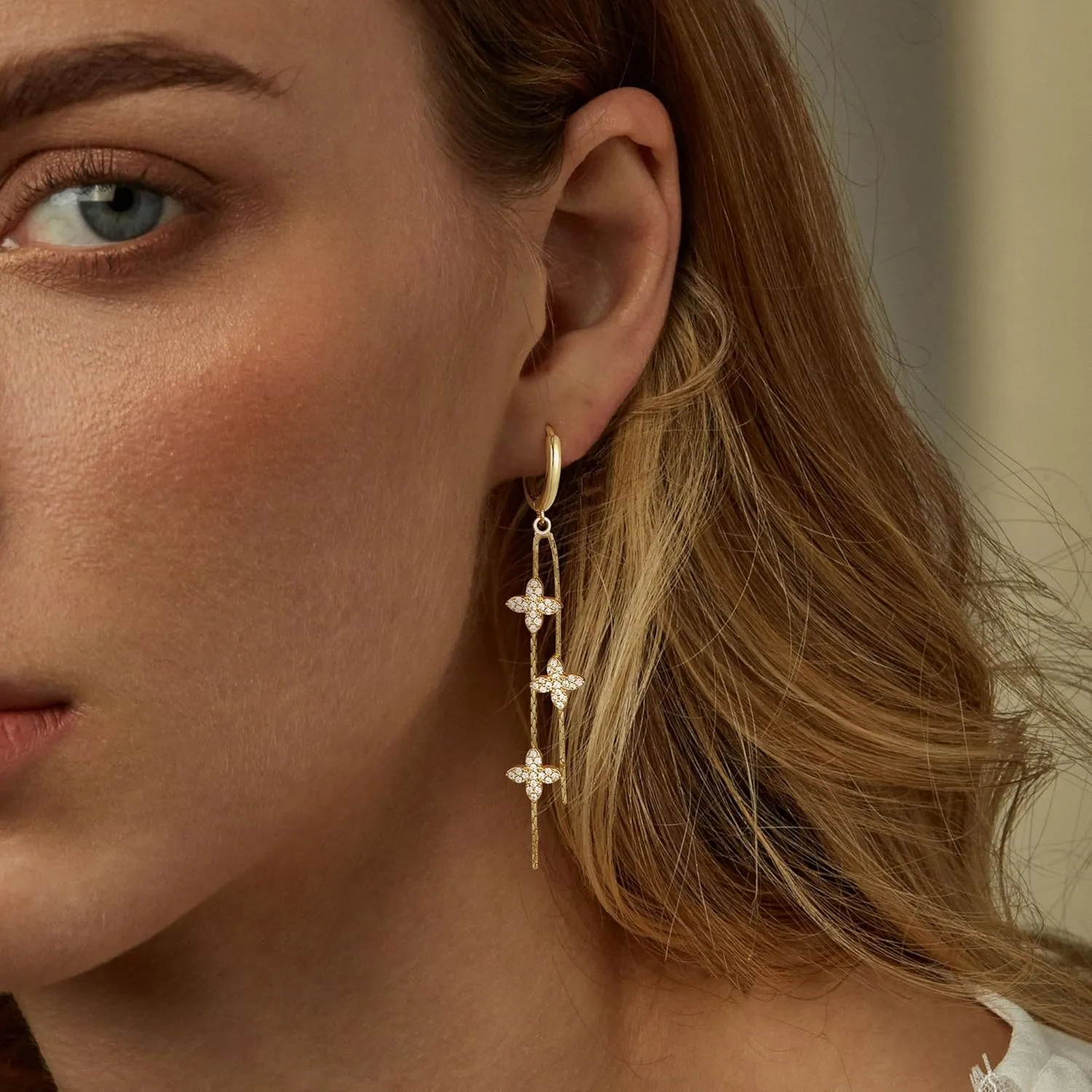 Dangle Earrings for Women - Dainty Gold Earrings Trendy Hypoallergenic 14K Gold Plated Lightweight Huggie Hoop CZ Drop Earrings for Women Gold Jewelry Gifts