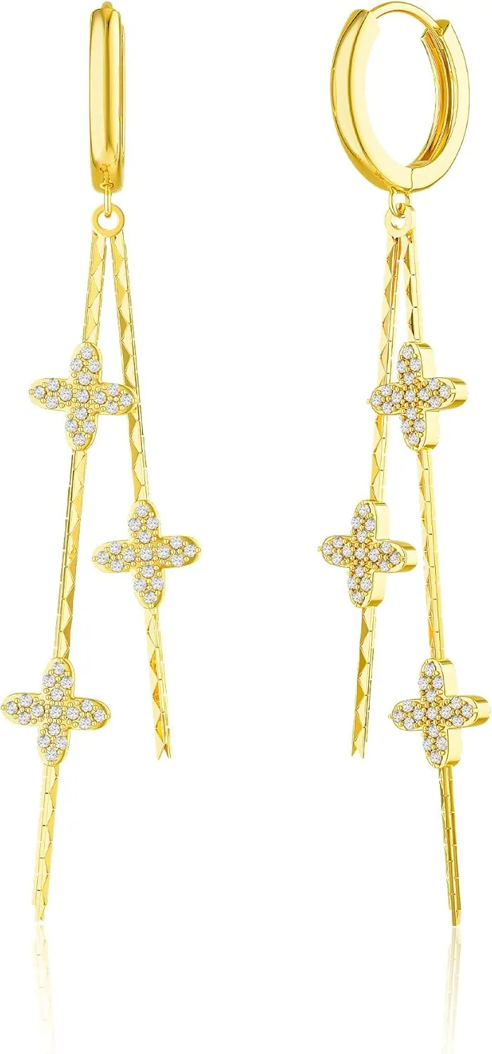 Dangle Earrings for Women - Dainty Gold Earrings Trendy Hypoallergenic 14K Gold Plated Lightweight Huggie Hoop CZ Drop Earrings for Women Gold Jewelry Gifts