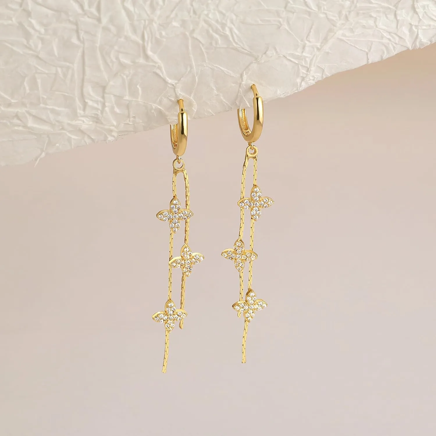 Dangle Earrings for Women - Dainty Gold Earrings Trendy Hypoallergenic 14K Gold Plated Lightweight Huggie Hoop CZ Drop Earrings for Women Gold Jewelry Gifts