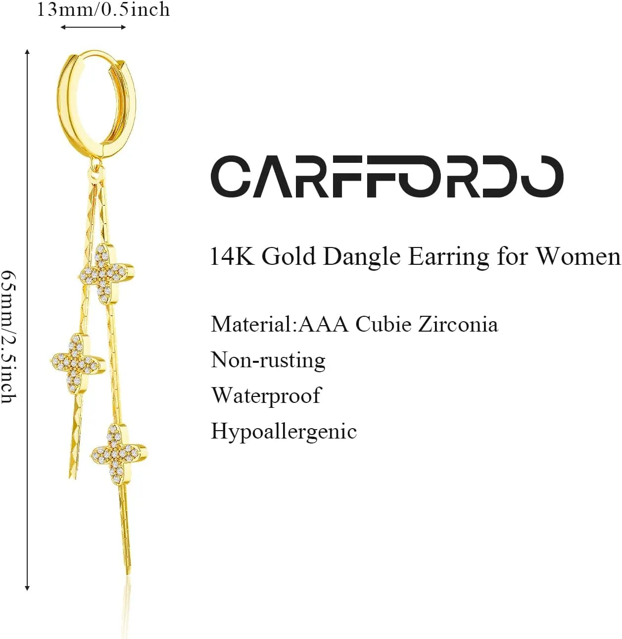 Dangle Earrings for Women - Dainty Gold Earrings Trendy Hypoallergenic 14K Gold Plated Lightweight Huggie Hoop CZ Drop Earrings for Women Gold Jewelry Gifts