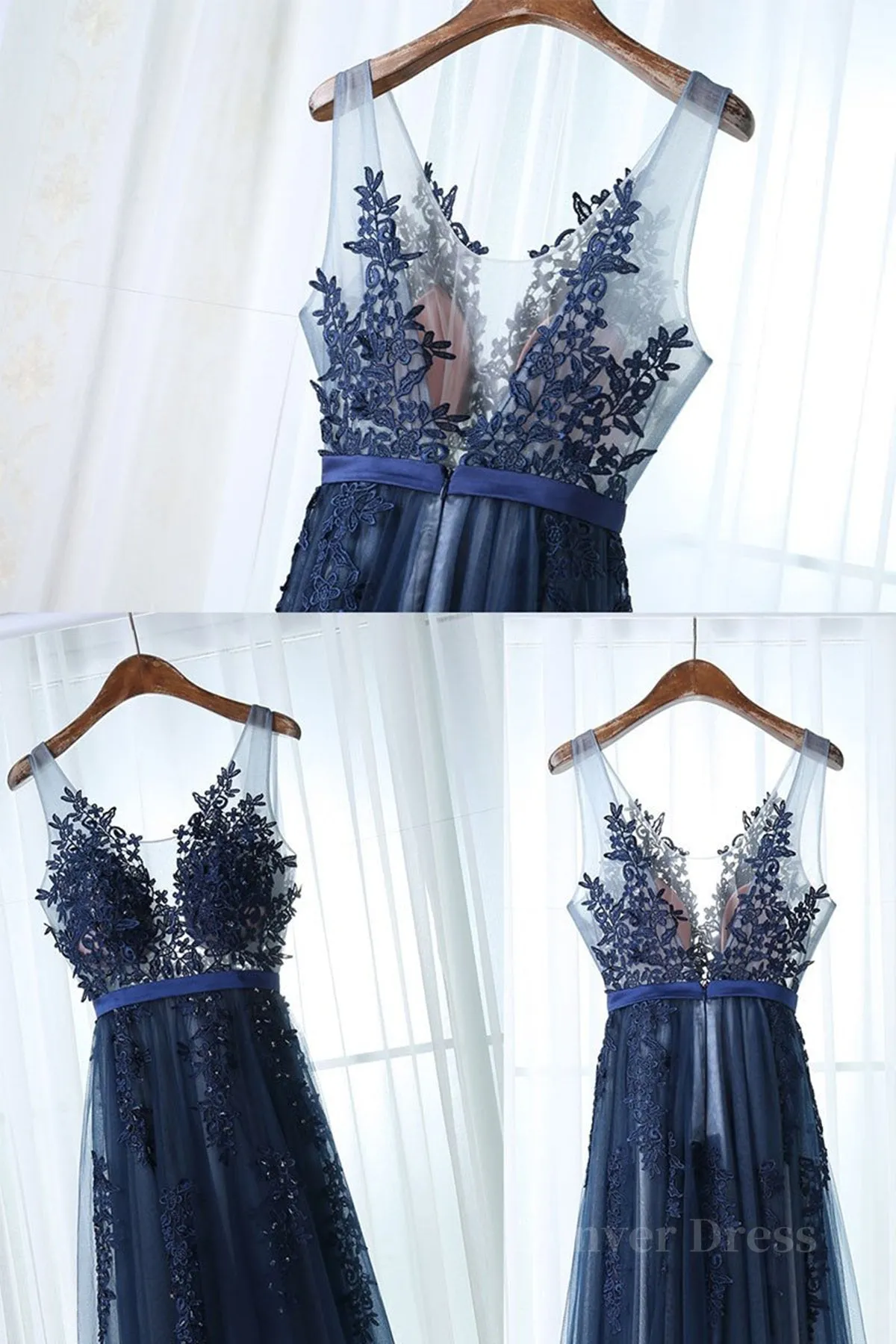 Dark Navy Blue Lace Prom Dresses Dark Navy Blue Lace Formal Bridesmaid Dresses