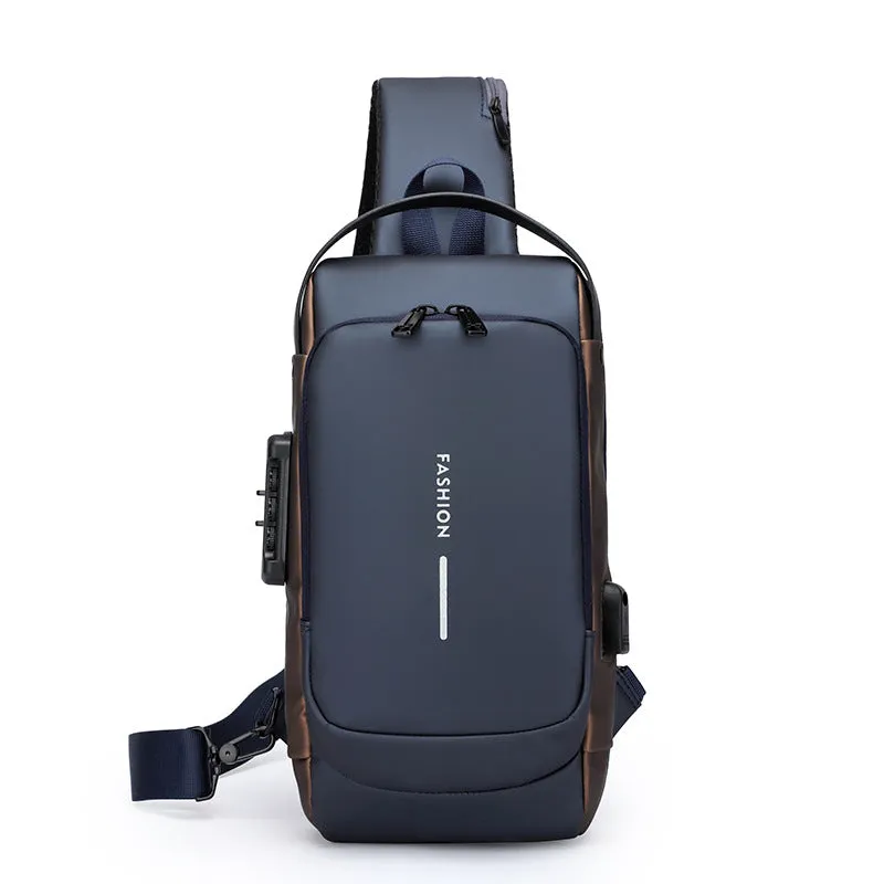 deanwangkt Cross-Border Men's Chest Bag Password Lock Anti-Theft Motorcycle Bag Waterproof Men's Shoulder Messenger Bag Business Casual Backpack
