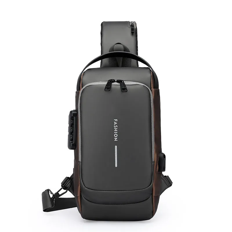 deanwangkt Cross-Border Men's Chest Bag Password Lock Anti-Theft Motorcycle Bag Waterproof Men's Shoulder Messenger Bag Business Casual Backpack