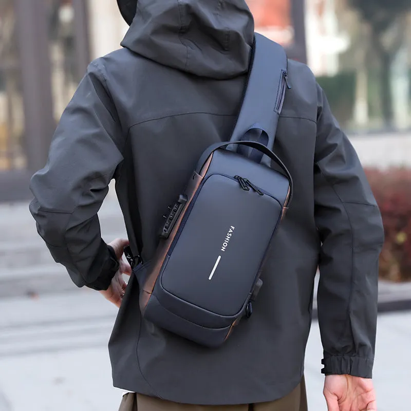 deanwangkt Cross-Border Men's Chest Bag Password Lock Anti-Theft Motorcycle Bag Waterproof Men's Shoulder Messenger Bag Business Casual Backpack