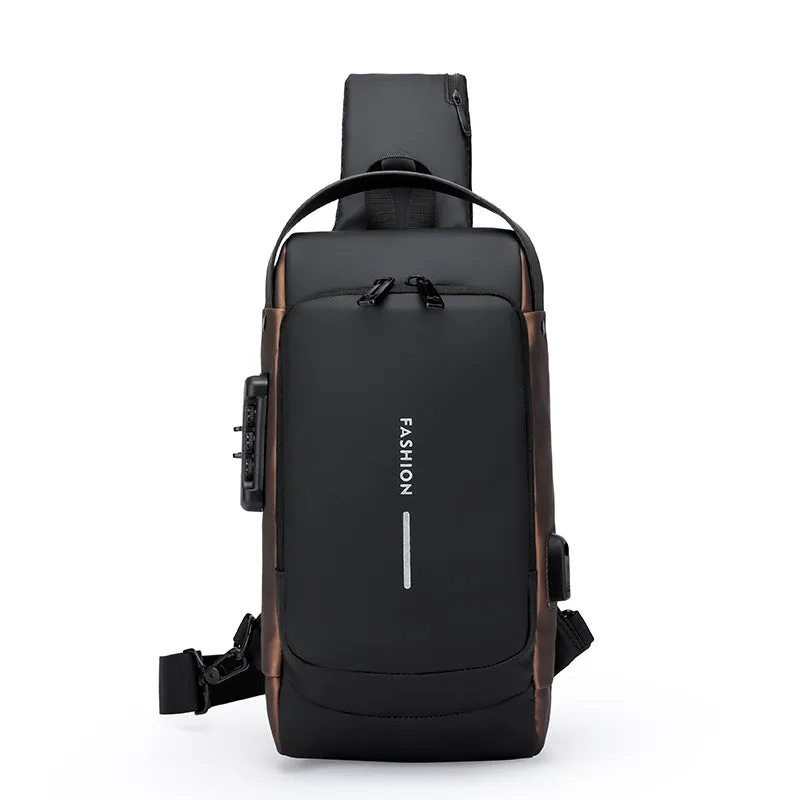 deanwangkt Cross-Border Men's Chest Bag Password Lock Anti-Theft Motorcycle Bag Waterproof Men's Shoulder Messenger Bag Business Casual Backpack