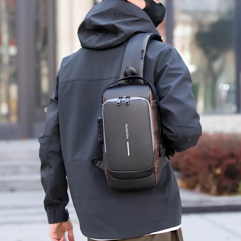 deanwangkt Cross-Border Men's Chest Bag Password Lock Anti-Theft Motorcycle Bag Waterproof Men's Shoulder Messenger Bag Business Casual Backpack