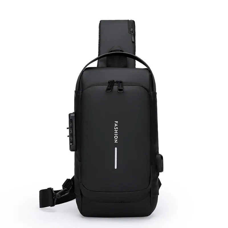 deanwangkt Cross-Border Men's Chest Bag Password Lock Anti-Theft Motorcycle Bag Waterproof Men's Shoulder Messenger Bag Business Casual Backpack