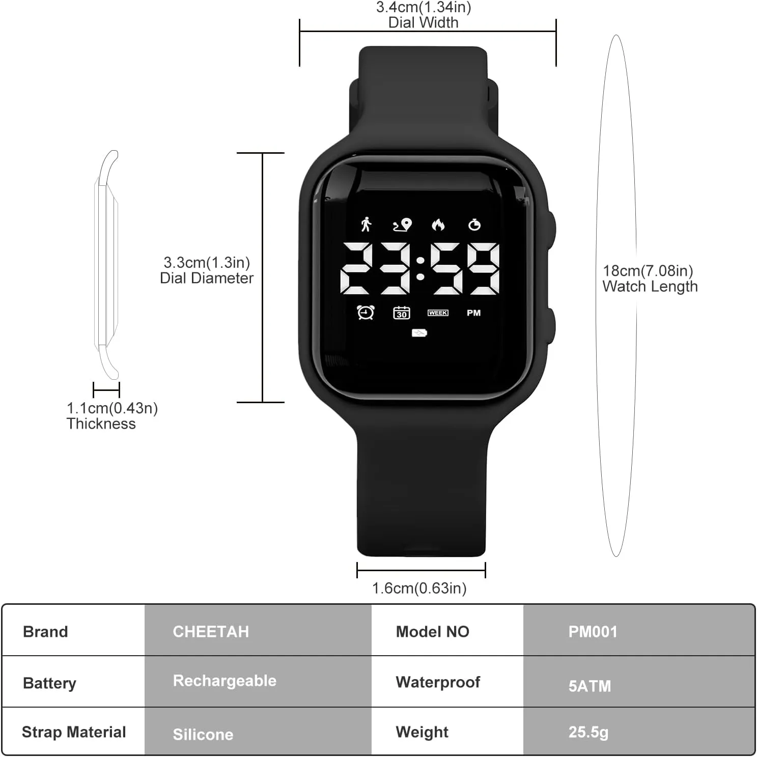 Digital Watches for Men Women Outdoor Sport Waterproof with Stopwatch Alarm Unisex Wristwatch