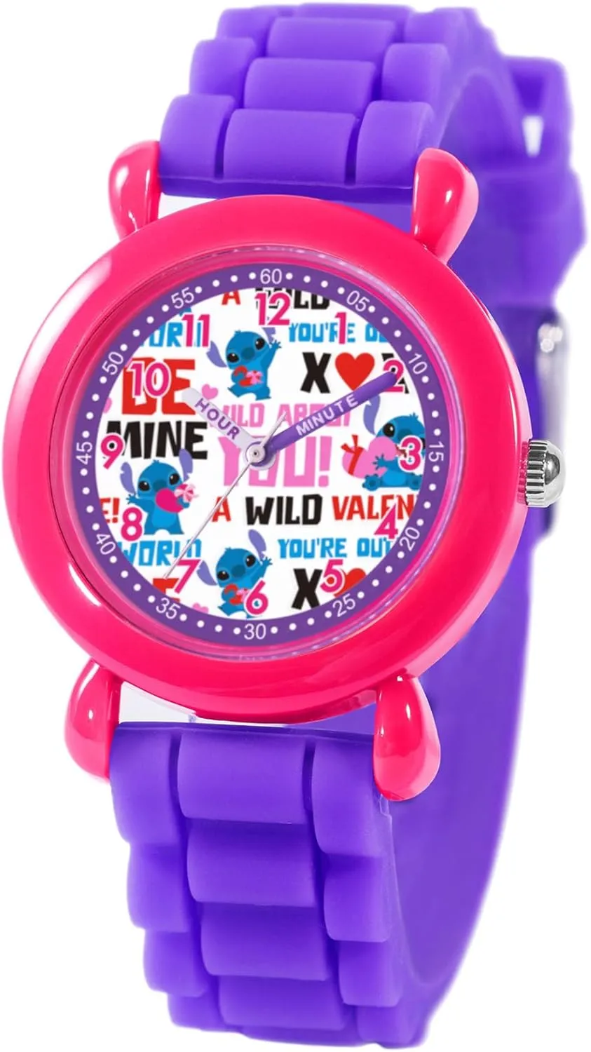 Disney Valentines Kids' Plastic Time Teacher Analog Quartz Silicone Strap Watch