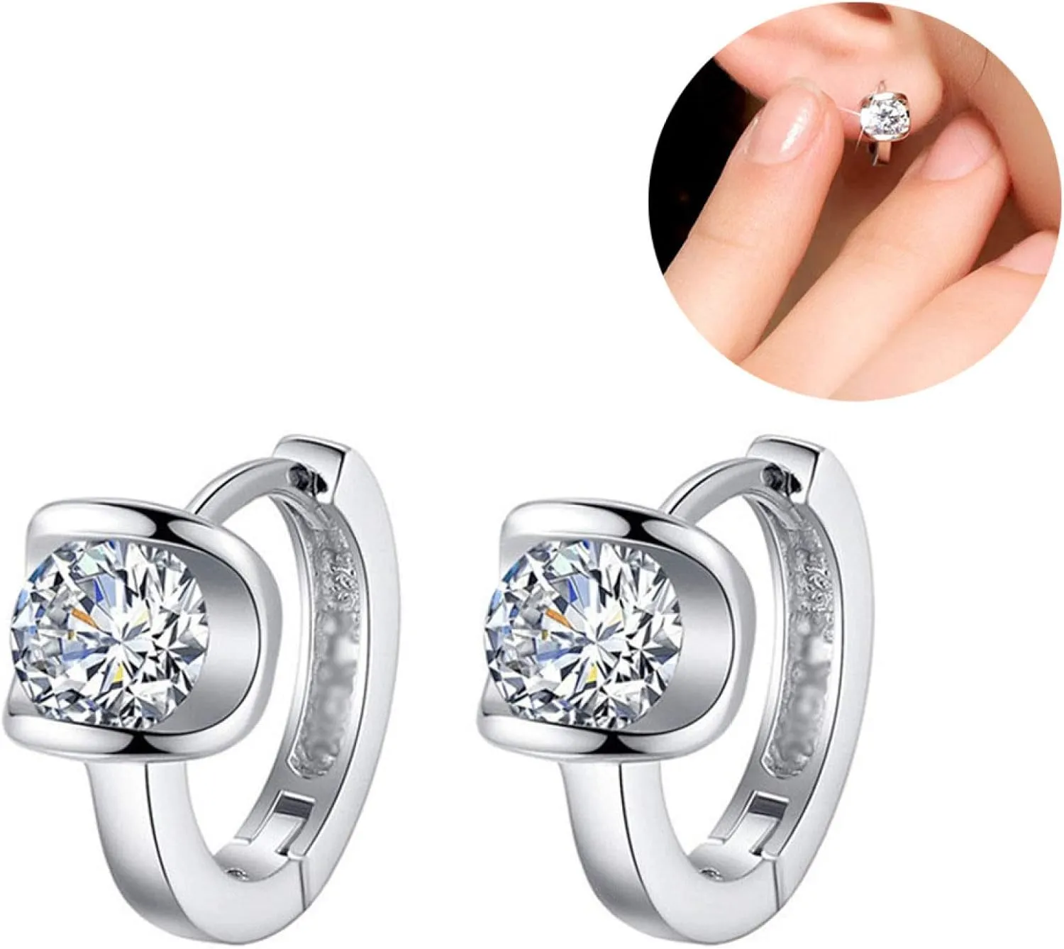Earring Hoop Stud Drop & Dangle, Women Fashion Round Rhinestone Inlaid Huggie Earrings Jewelry Birthday Gift for Women Teen Girls Birthday Christmas Friends Gift