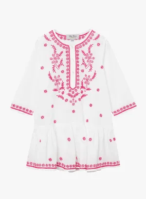 Embroidered Kaftan in White/Fuchsia