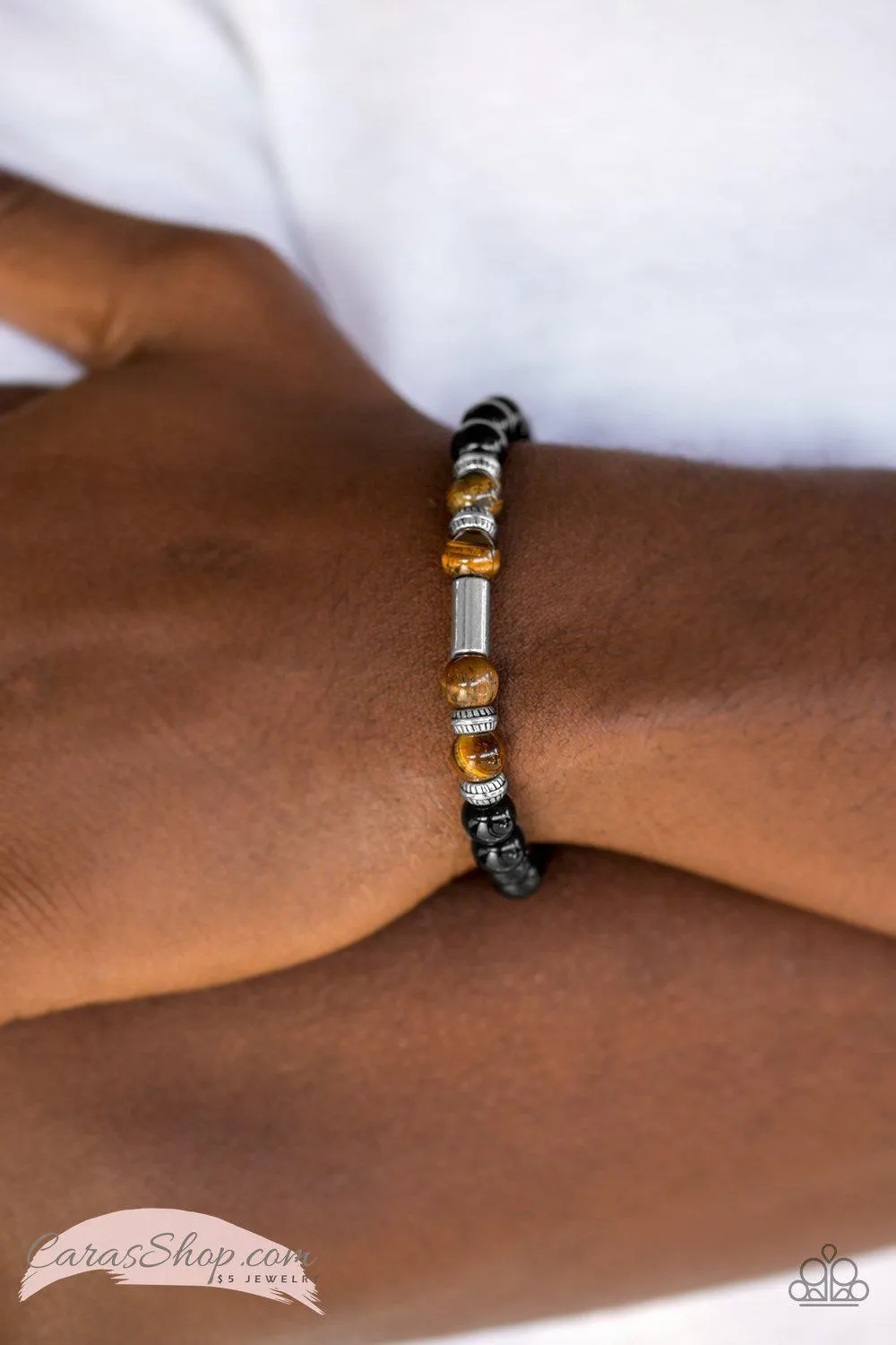 Entranced Brown Tiger Eye and Black Stone Stretch Bracelet - Paparazzi Accessories