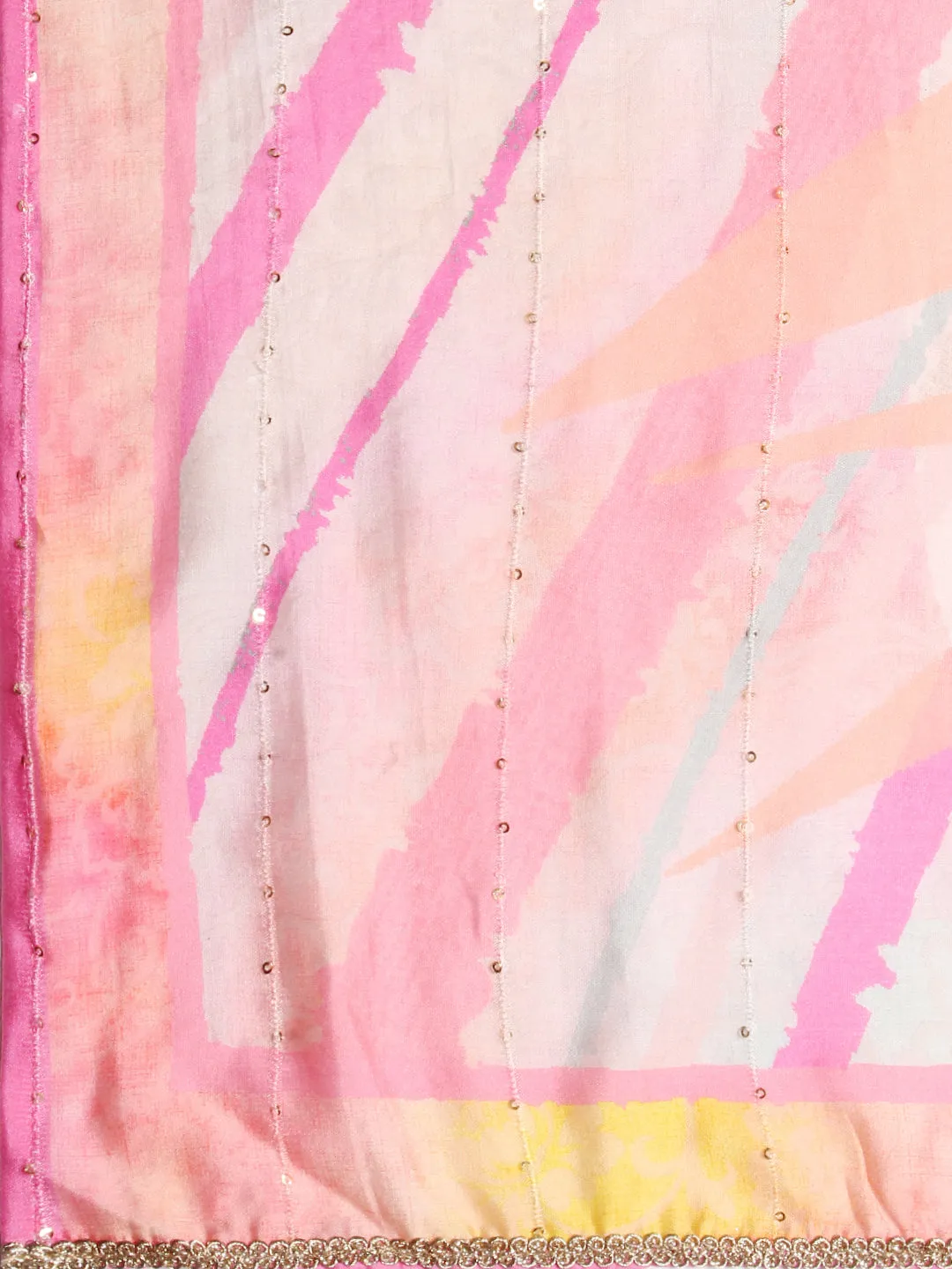 Ethnic & Stripes Printed Straight Fit Kurta with Pant & Dupatta - Pink