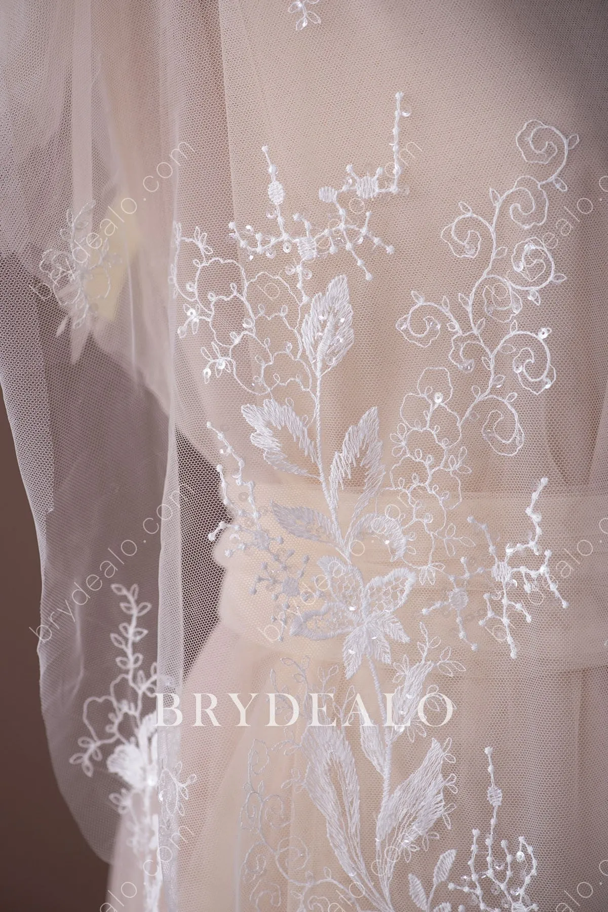 Exquisite Sequined Floral Leafy Lace Fabric for Designer Dresses