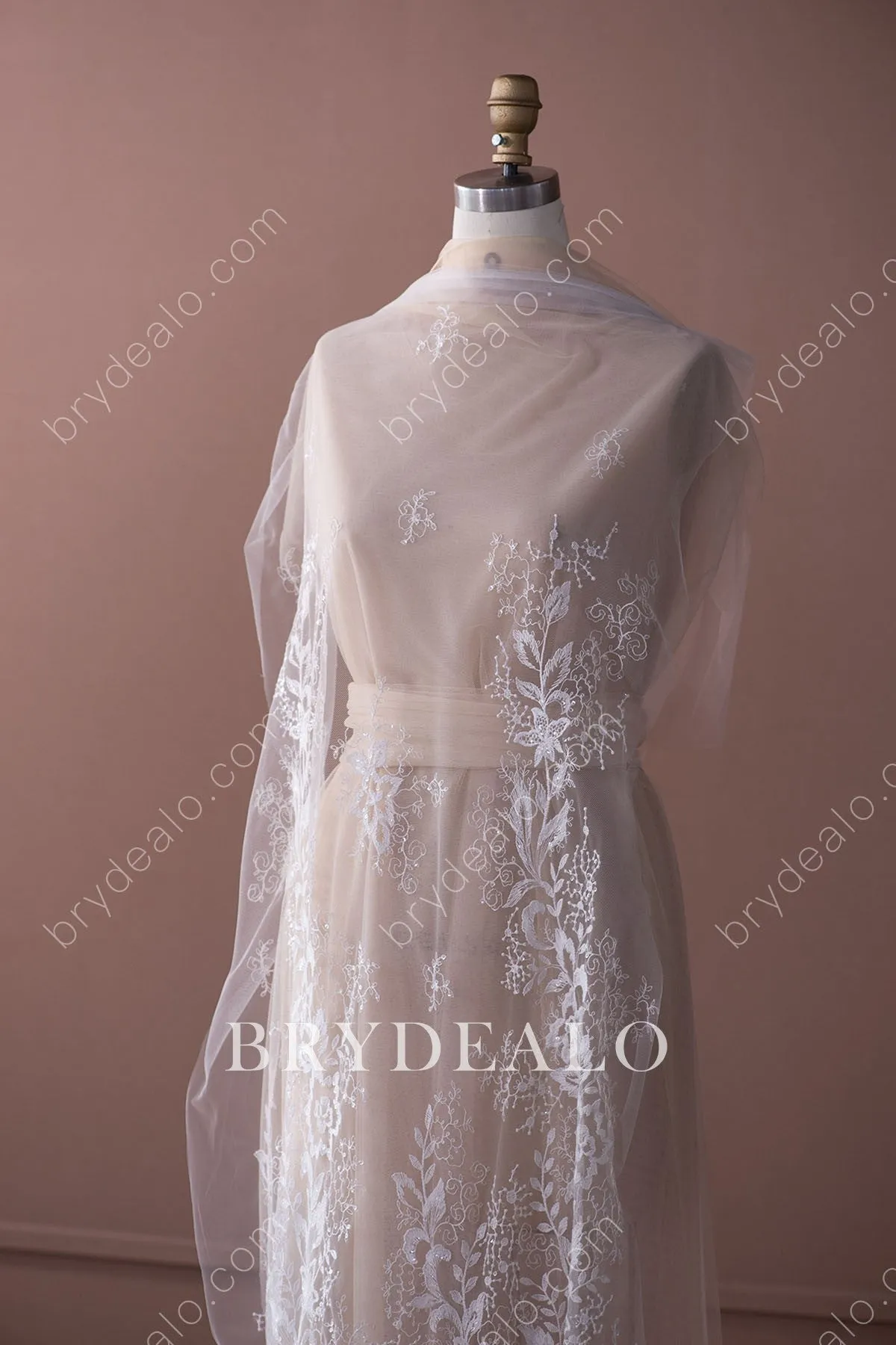 Exquisite Sequined Floral Leafy Lace Fabric for Designer Dresses