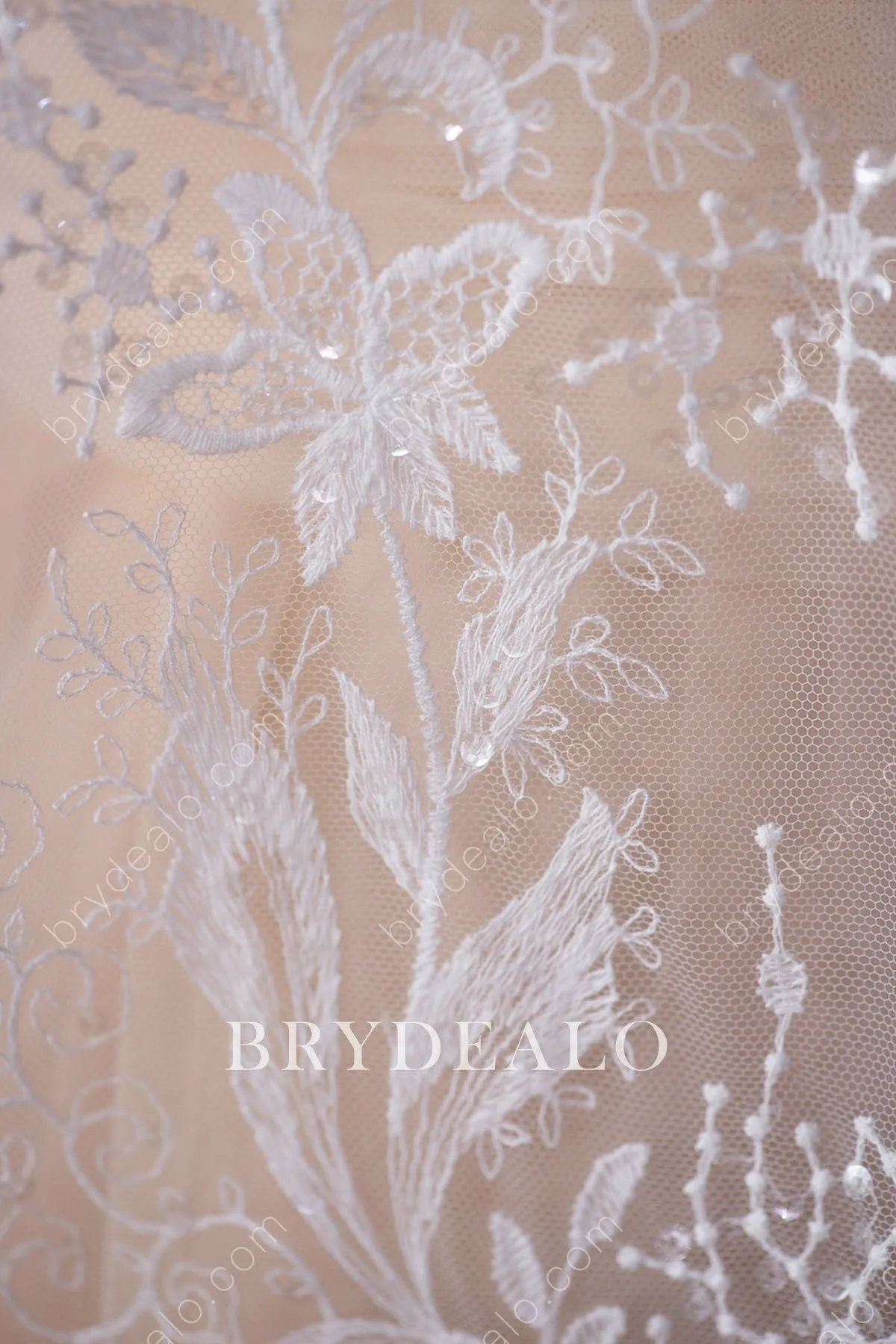 Exquisite Sequined Floral Leafy Lace Fabric for Designer Dresses