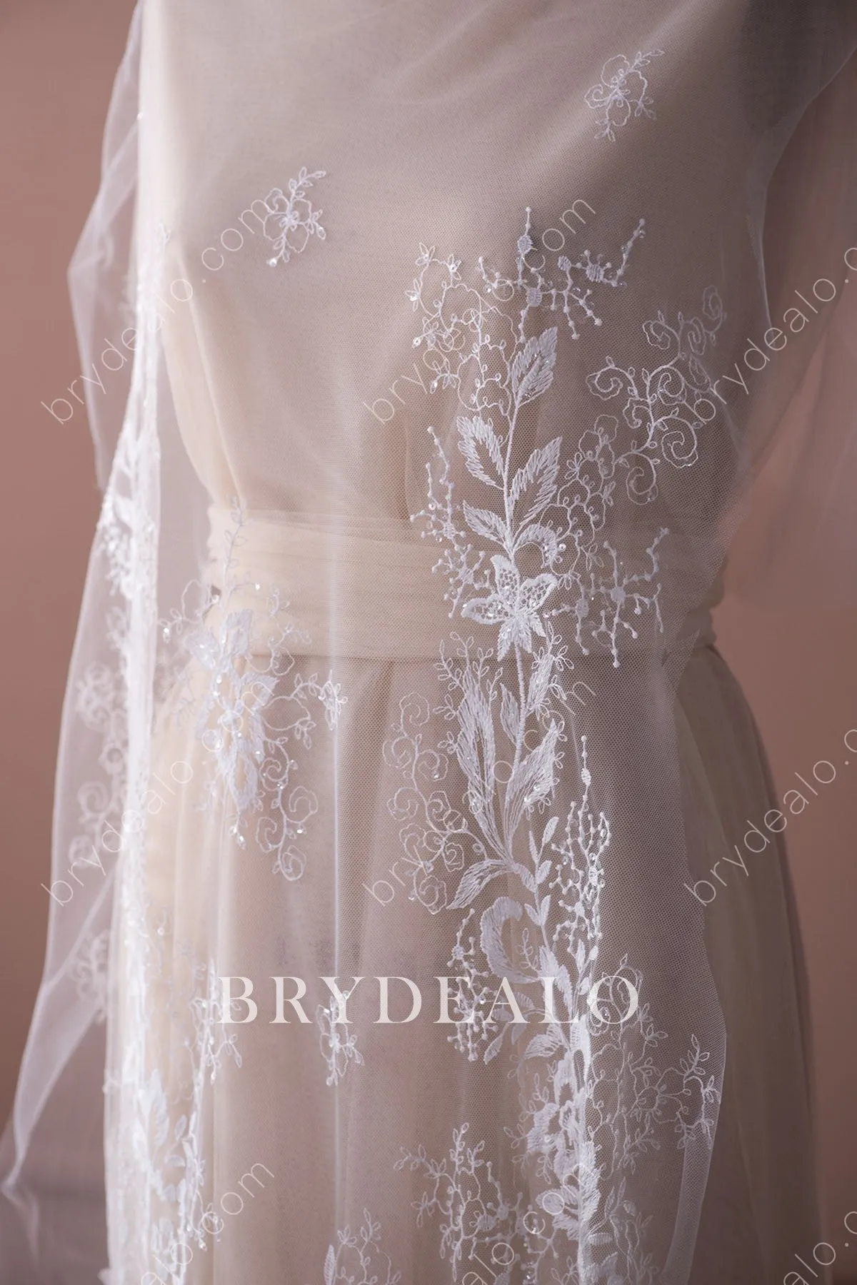Exquisite Sequined Floral Leafy Lace Fabric for Designer Dresses