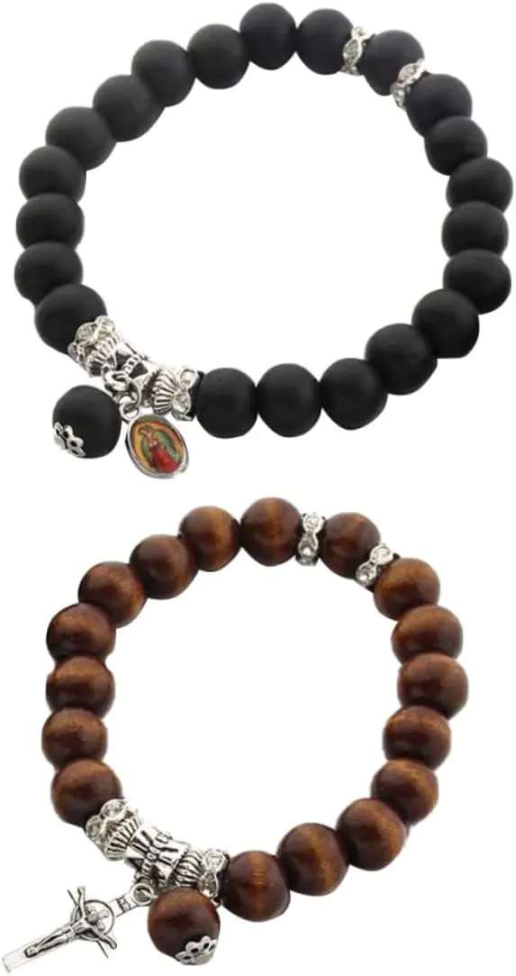 FRCOLOR 2pcs Couple Bead Bracelet Black Coffee Bead Hand Jewelry for Lovers Creative Design Comfortable Durable for Parties and Daily Wear