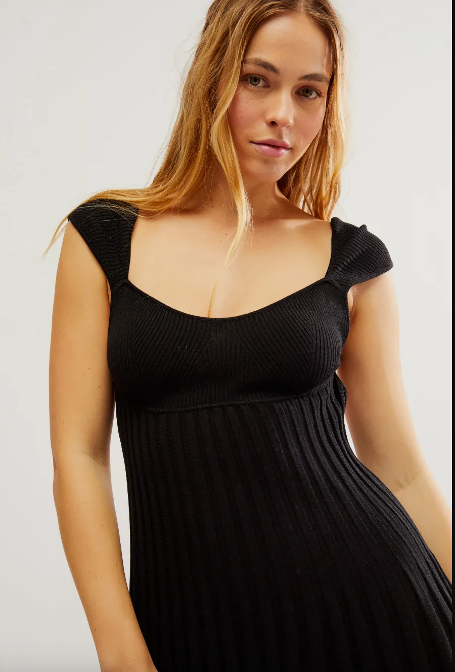 Free People Cherie Mini Pleated Knit Dress in Black