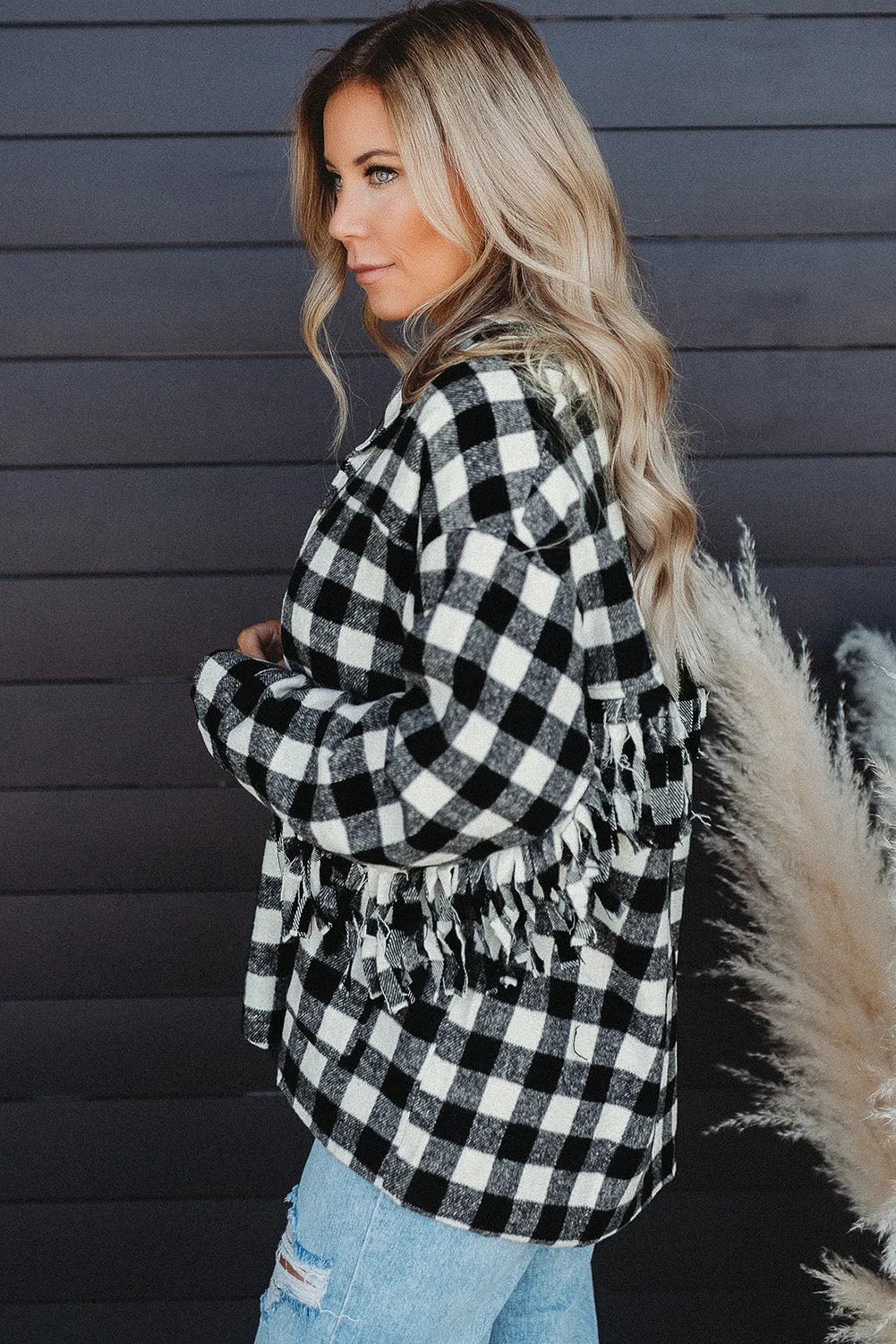 Fringed Plaid Print Shacket