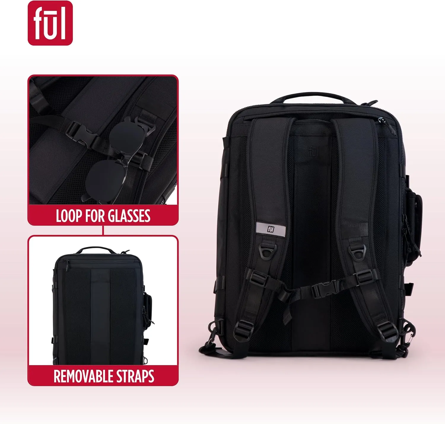 FUL Ridge Collection 18 Inch Laptop Backpack, Cruiser Padded Computer Bag for Commute or Travel, Black, One Size