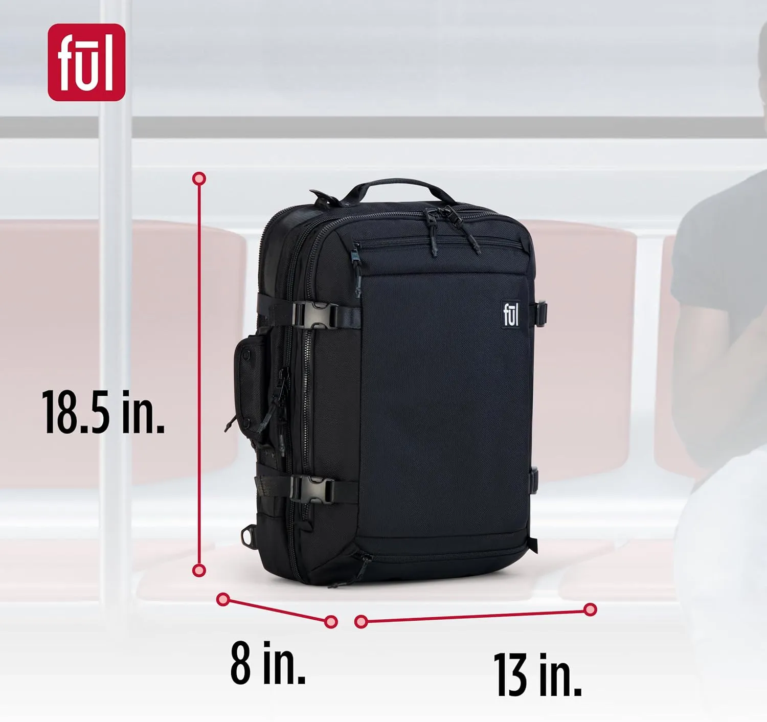FUL Ridge Collection 18 Inch Laptop Backpack, Cruiser Padded Computer Bag for Commute or Travel, Black, One Size