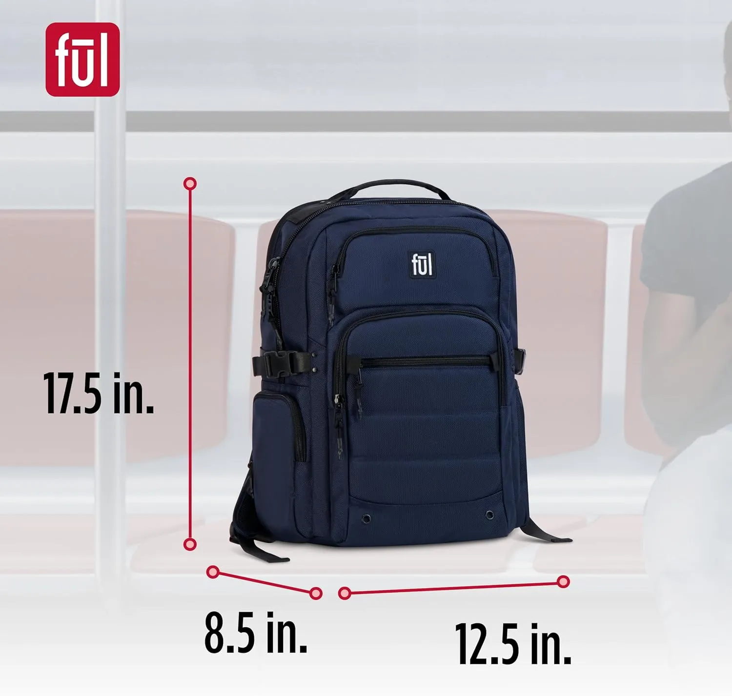 FUL Tactics Collection 17 Inch Laptop Backpack, Division Padded Computer Bag for Commute or Travel, Navy, One Size
