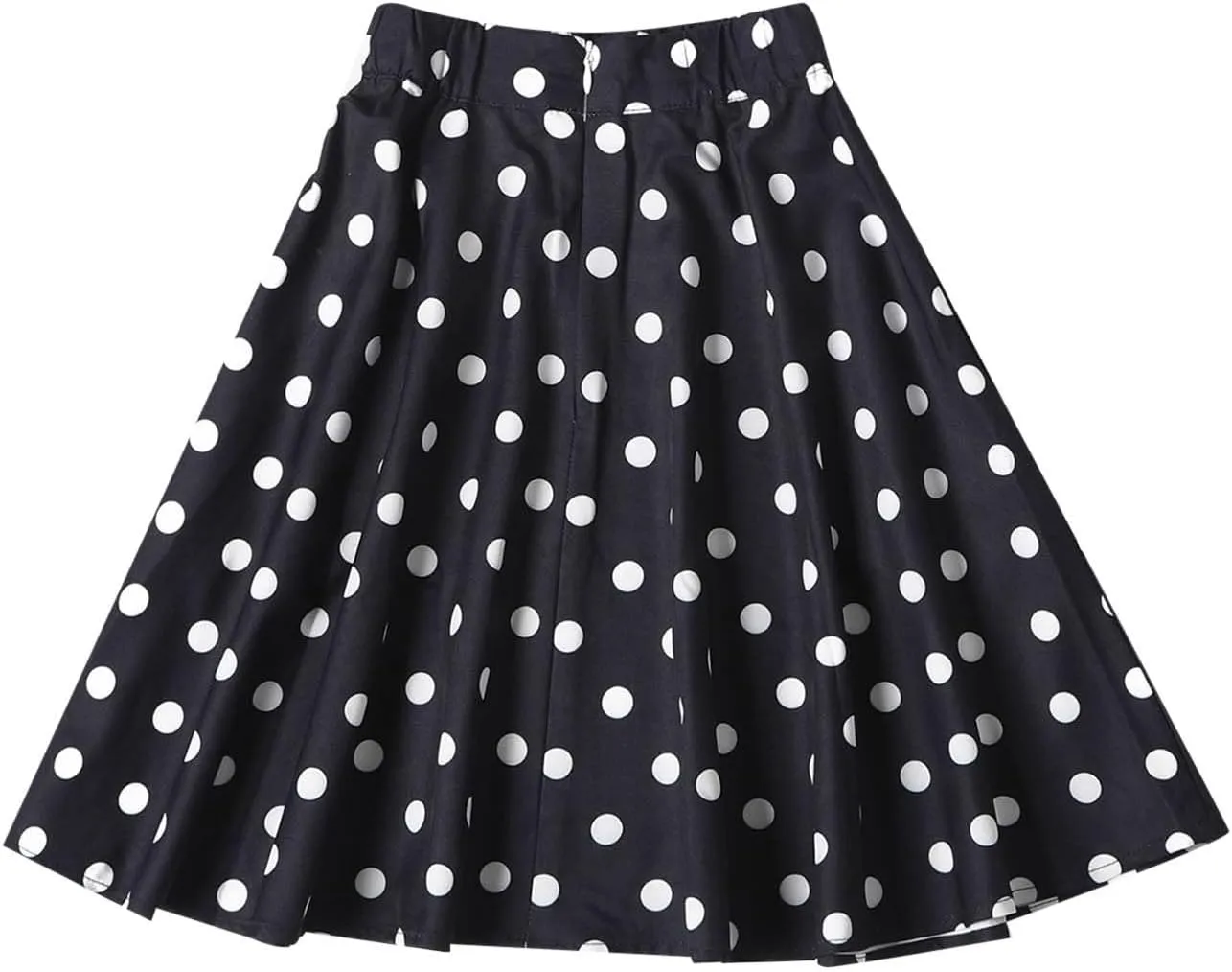 Girls Knee Length Flowy A-Line Skirt Fashion Polka Dot Smocked A-Line Skirts Pull-on Elastic Waist Pleated Skirt