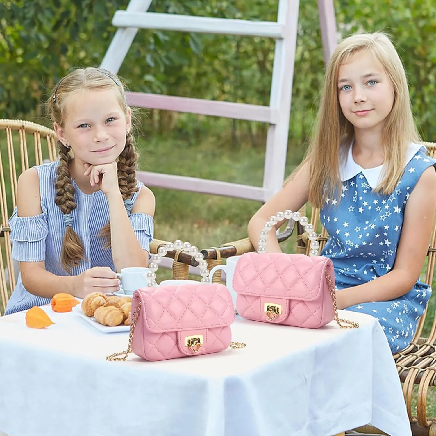 Girls Purses for Kids, Toddler Crossbody Bag with Pearl Handle, Kids Chain Handbag Heart Purses for Girls